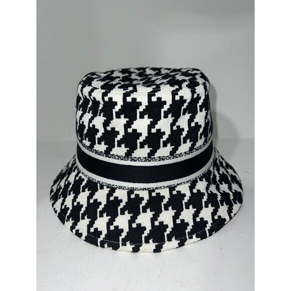 Christian Dior Houndstooth Black White Jacquard Cotton Logo Sun Bucket Hat 57 main image 4